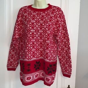 Vtg 90s Liz & Co red & white‎ snowflake sweater